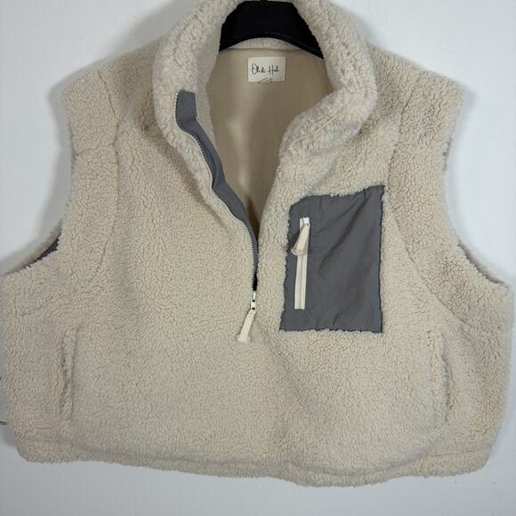 Oli & Hali Sherpa Polar Fleece Cropped Vest XL Fuzzy 1/4 Zip Outdoor Cream Ivory - Picture 3 of 9